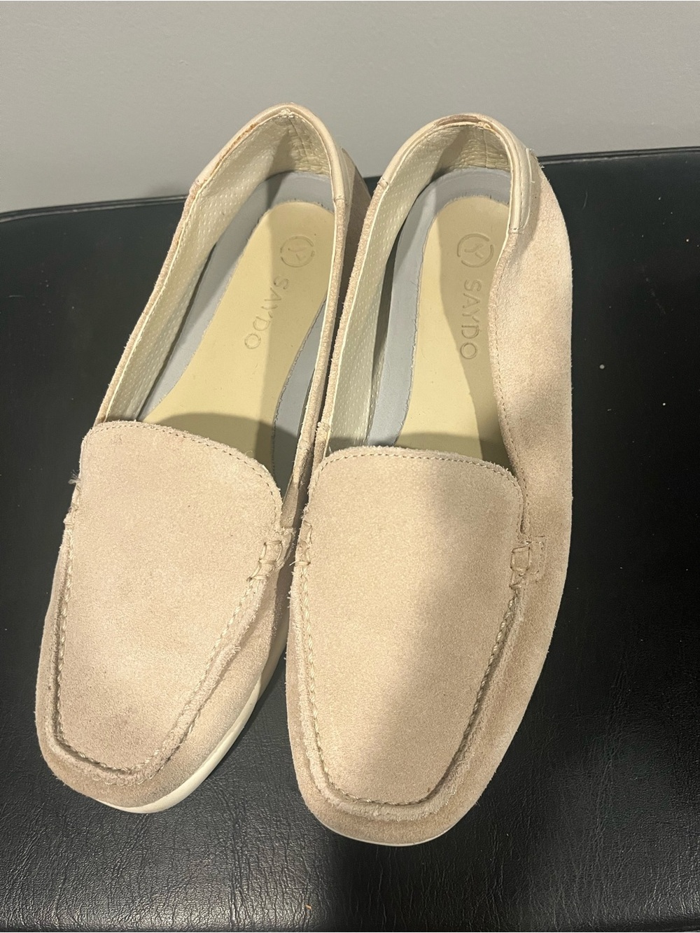 Saydo Women's Beige Suede Slip-On Loafers